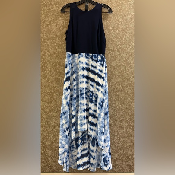 🔥🔥🔥NEW Eliza J High Low Blue Tie Dye Print Dress Size 8 - Picture 1 of 8
